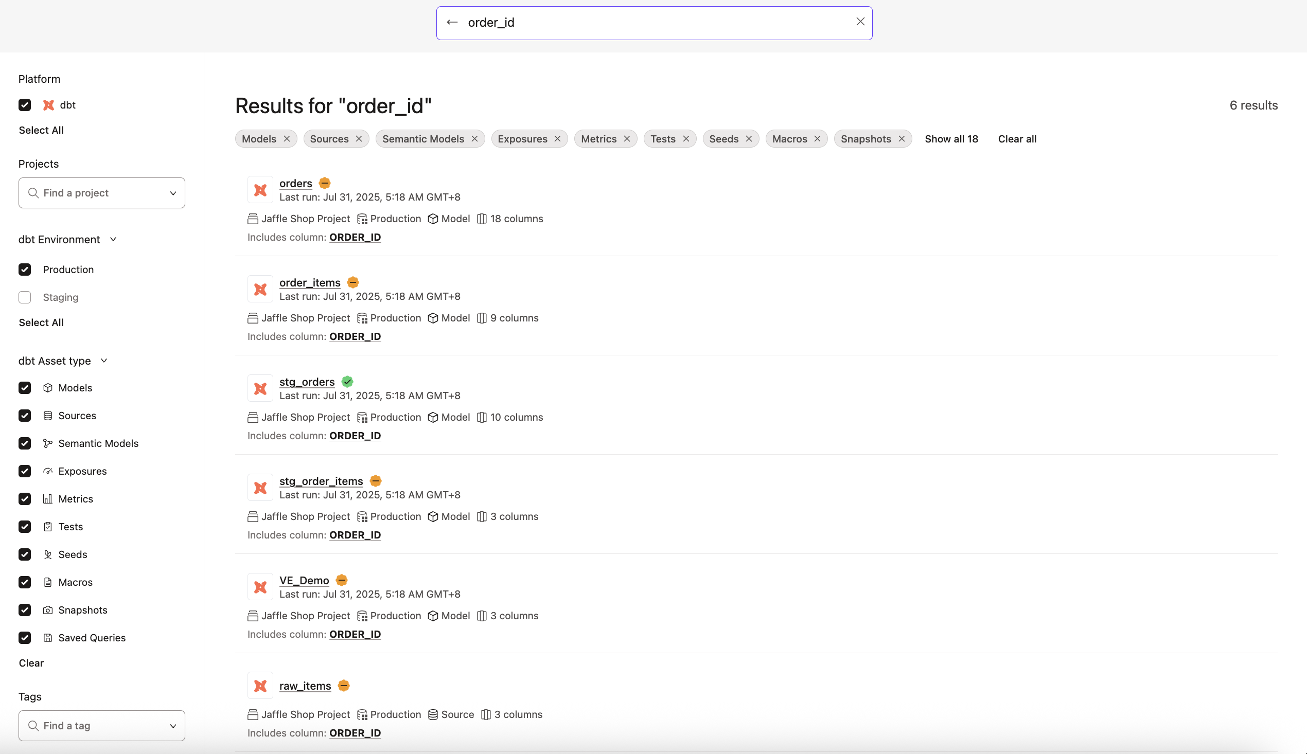 dbt Catalog's advanced search feature dbt Catalog's advanced search feature